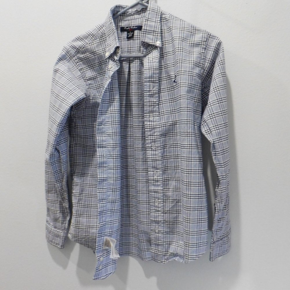 BROOKS BROTHERS Ladies Blue & White Tailored Fit Supima Cotton Blouse -Women's L